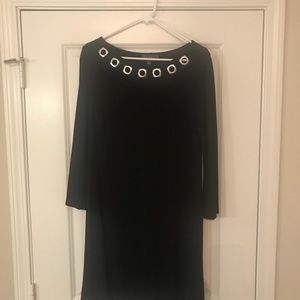 Black 3/4 length shift dress with silver grommets